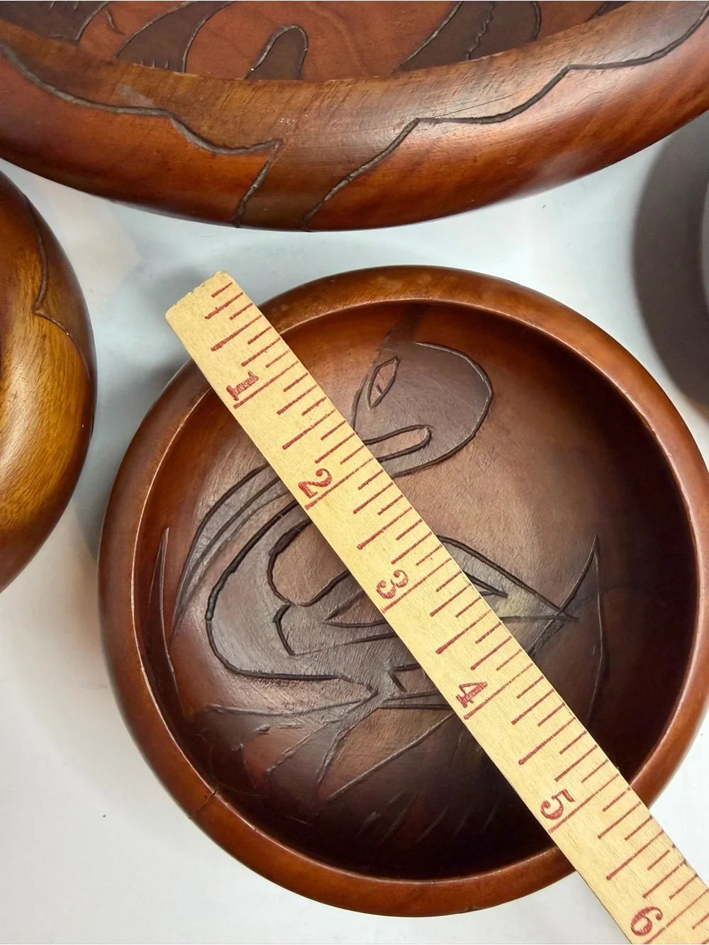 Mid-Century Modern 5-Piece Hand-Carved Mahogany Serving Set Salad Stunning Vtg
